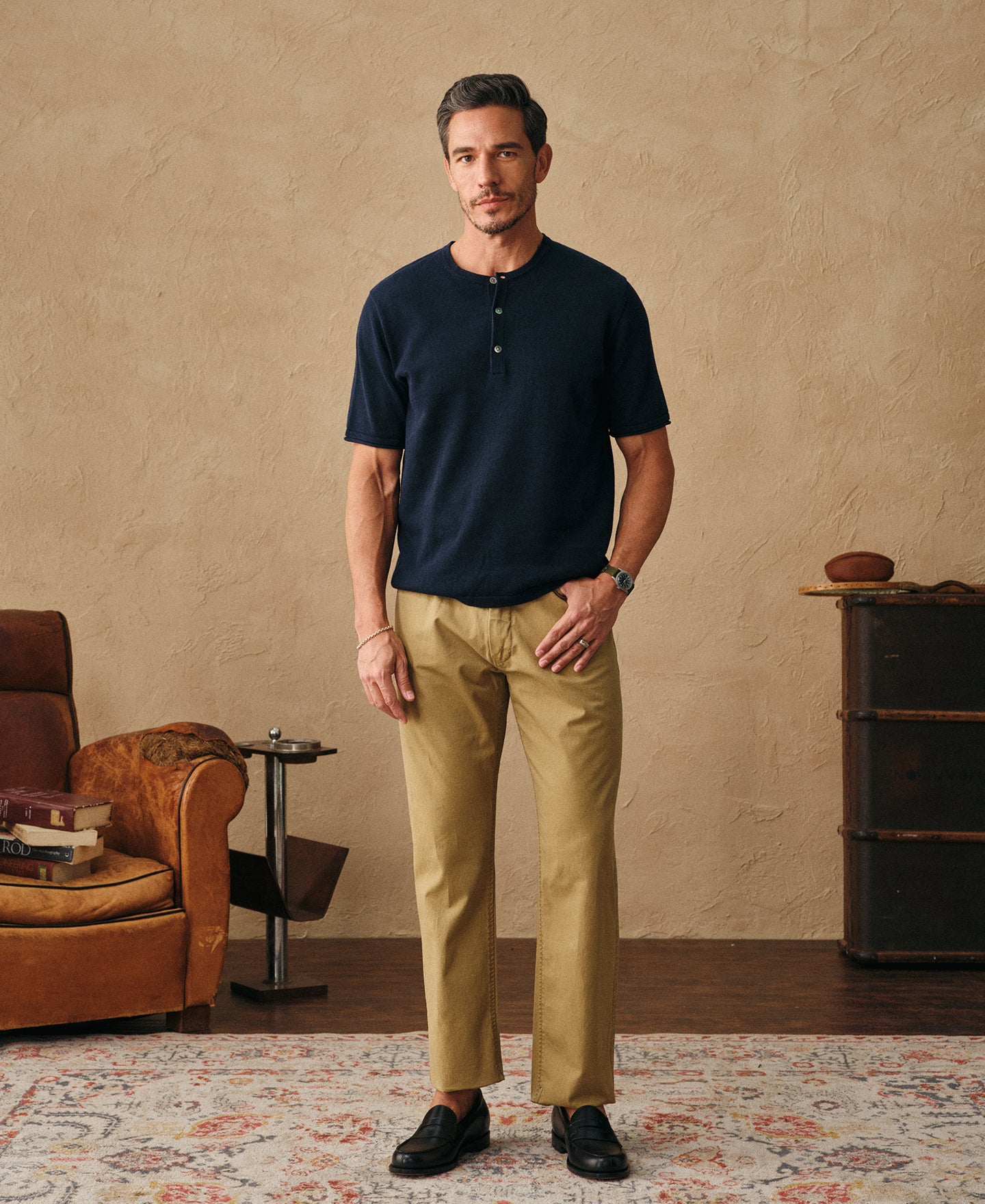 Linen Cotton Blend Knit Henley T-Shirt
