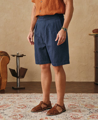 Overview of Relaxed Double-Pleated Hemp-Cotton Shorts