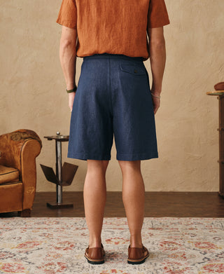 Overview of Relaxed Double-Pleated Hemp-Cotton Shorts
