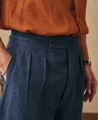 Overview of Relaxed Double-Pleated Hemp-Cotton Shorts