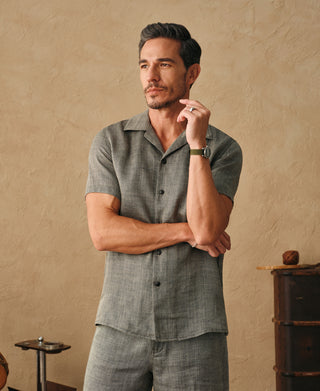 Overview of Relaxed Ramie Herringbone Cuban Shirt