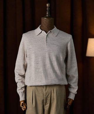 overview of Slub Cotton Long Sleeve Knit Polo