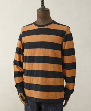 overview of Slub Cotton Wide Striped Long-Sleeve T-Shirt