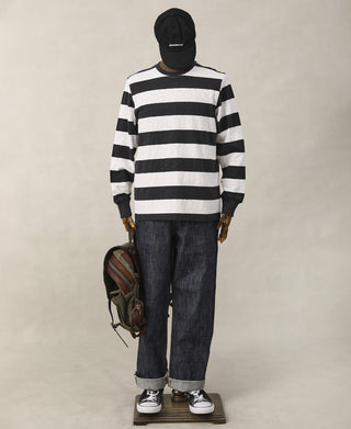 overview of Slub Cotton Wide Striped Long-Sleeve T-Shirt