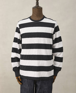 overview of Slub Cotton Wide Striped Long-Sleeve T-Shirt
