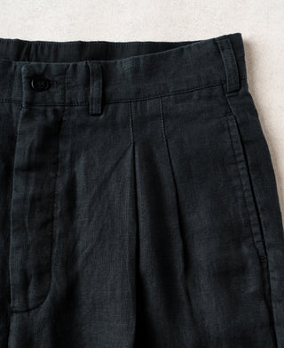 pleats detail of 1940s Double-Pleated Pure Hemp Pants in Black