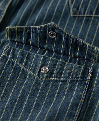 pocket detail of Slim Fit Wabash Striped Indigo Western Shirt