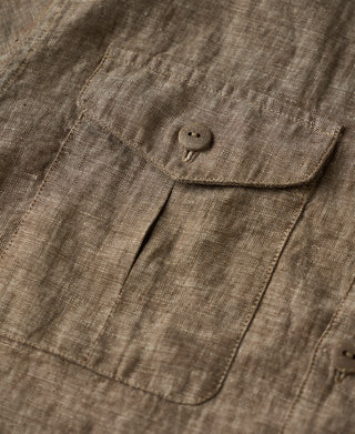 Pocket Detail of Yarn-dyed Linen Camp-Collar Shirt