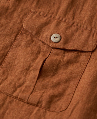 Pocket Detail of Yarn-dyed Linen Camp-Collar Shirt