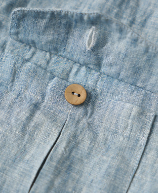 Pocket Detail of Yarn-dyed Linen Camp-Collar Shirt