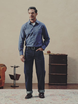 video of Vintage Cotton Jaspé Workshirt Royal Blue