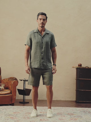 video of Relaxed Ramie Herringbone Cuban Set