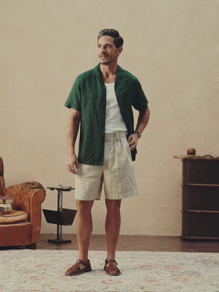video of 1950s Italian Collar Linen Short Sleeve Shirt Dark Green