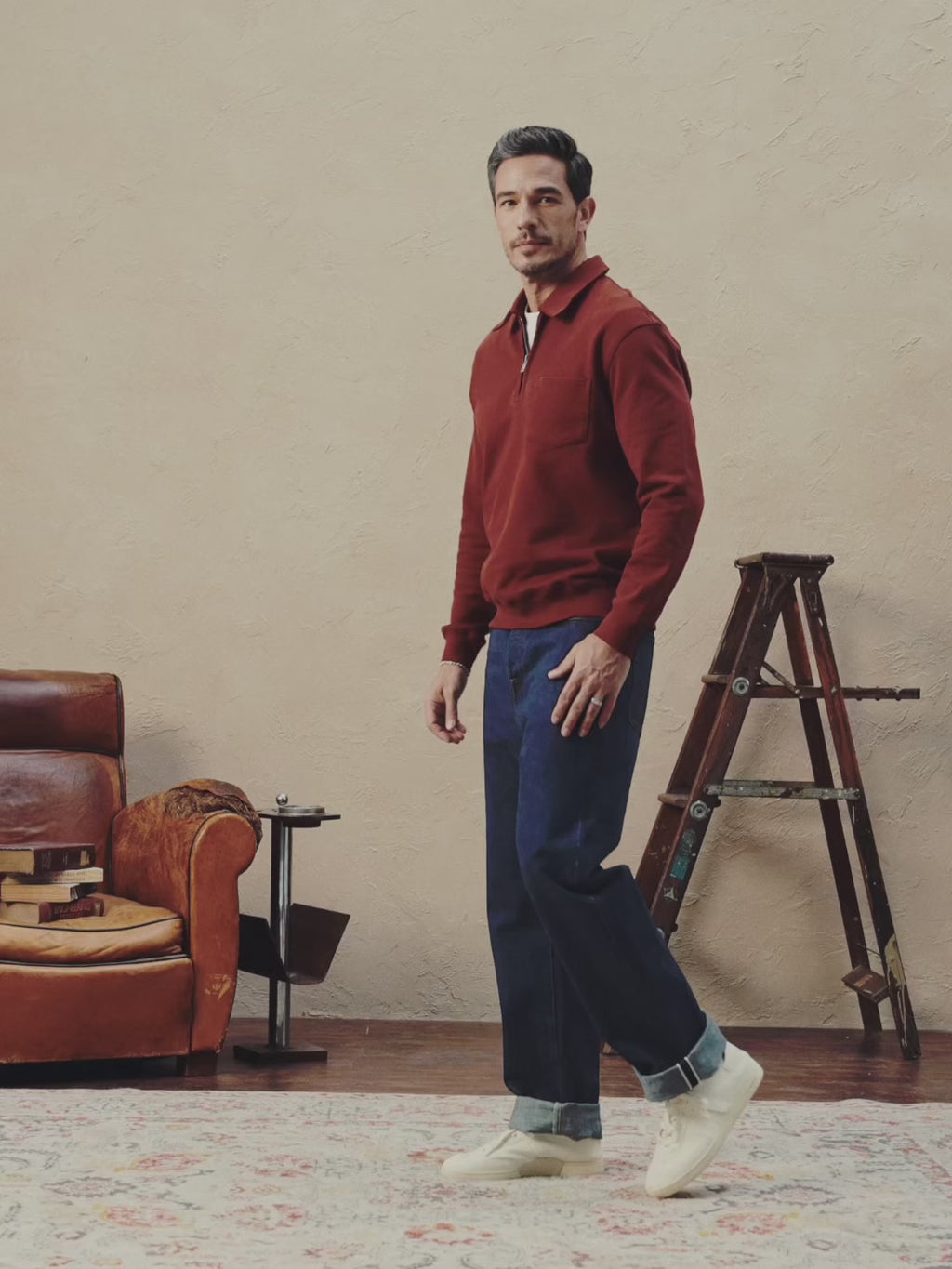 video of Heavyweight Quarter-Zip Collar Sweatshirt