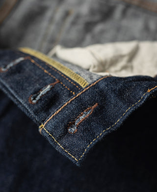 reinforced stitching of 1955 Classic Biker Selvedge Denim Jeans