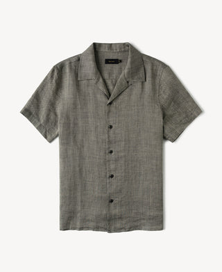 Relaxed Ramie Herringbone Cuban Shirt in Gray