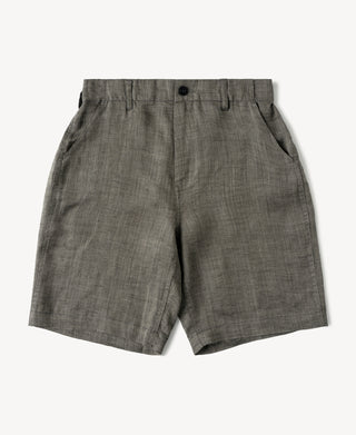 Relaxed Ramie Herringbone Shorts in Gray