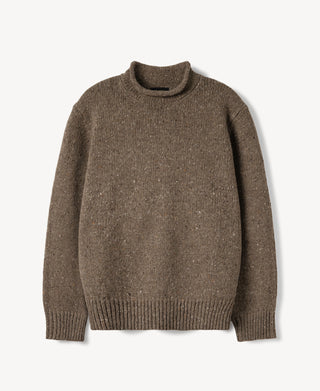 Roll Neck Pure Wool Fisherman Sweater in Brown