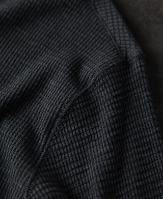 shoulder detail of Honeycomb Waffle Knit Henley Long Sleeve T-Shirt