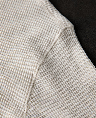shoulder detail of Honeycomb Waffle Knit Henley Long Sleeve T-Shirt