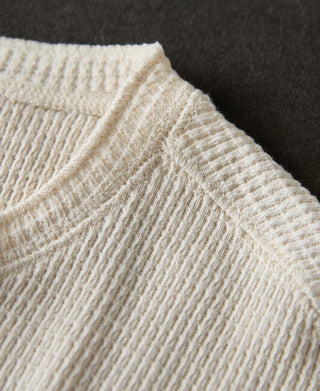 shoulder detail of Honeycomb Waffle Knit Henley T-shirt