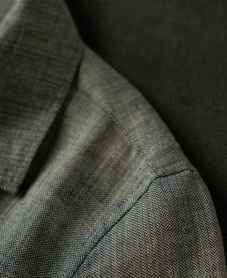 Shoulder Detail of Relaxed Ramie Herringbone Cuban Shirt