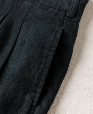 side pocket detail of 1940s Double-Pleated Pure Hemp Pants in Black