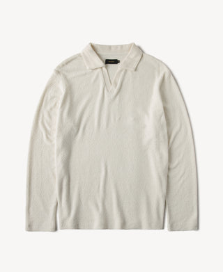 Silk and Cotton-Blend Terry Cloth Polo Shirt in Ivory