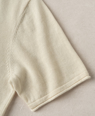 Sleeve Detail of Linen Cotton Blend Knit Henley T-shirt