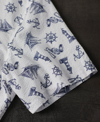 sleeve detail of Nautical Printed Seersucker Short Sleeve Camp Shirt