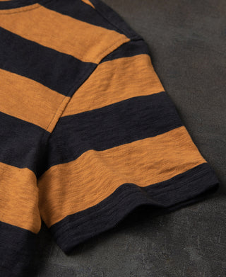 sleeve detail of Slub Cotton Wide Striped T-Shirt