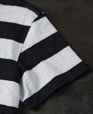 sleeve detail of Slub Cotton Wide Striped T-Shirt
