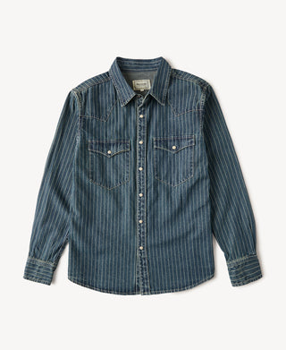 Slim Fit Wabash Striped Indigo Western Shirt in Indigo