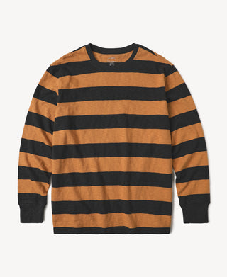 Slub Cotton Wide Striped Long-Sleeve T-Shirt in Black Yellow Striped