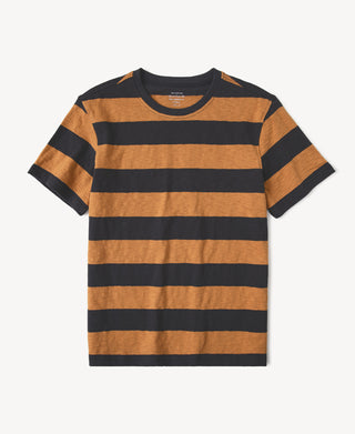 Slub Cotton Wide Striped T-Shirt in Black Yellow Striped