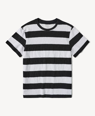 Slub Cotton Wide Striped T-Shirt in Black White Striped