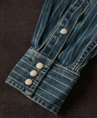 snapped barrel cuff of Slim Fit Wabash Striped Indigo Western Shirt