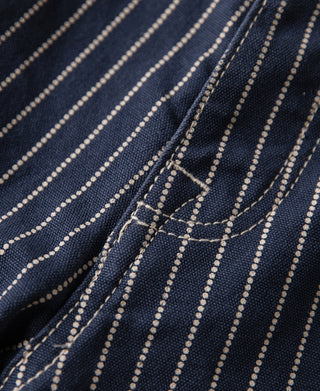 stitching detail of Indigo Wabash Stripe Work Trousers