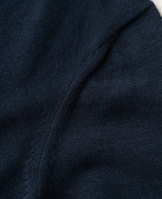 Stitching Detail of Linen Cotton Blend Knit Johnny Collar Polo