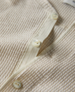 three-button placket of Honeycomb Waffle Knit Henley T-shirt