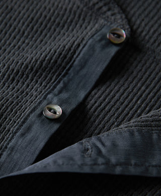 three-button placket of Honeycomb Waffle Knit Henley T-shirt