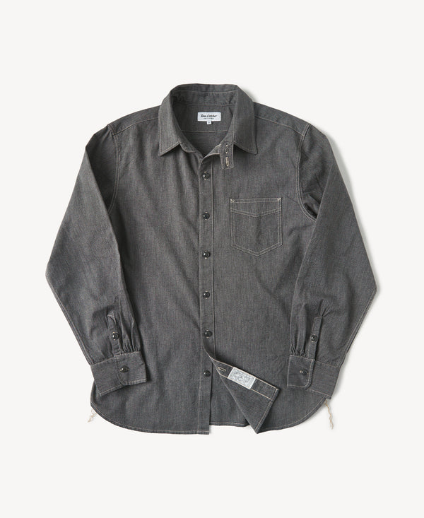 Vintage cotton jaspe workshirt, dark long-sleeve button-up with chest pocket