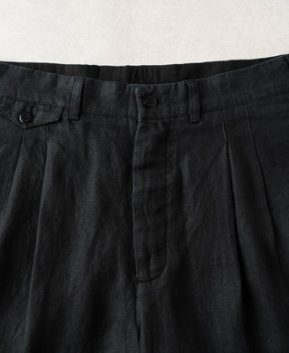waist detail of 1940s Double-Pleated Pure Hemp Pants in Black