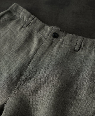 Waist Detail of Relaxed Ramie Herringbone Shorts
