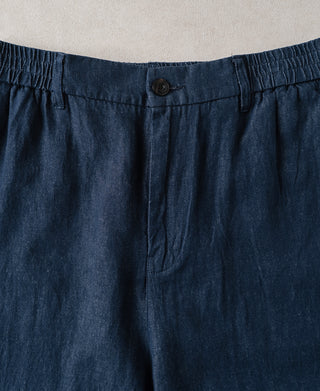 Waist Detail of Tapered Hemp-Cotton Blend Pants