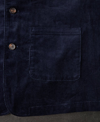 waist patch pocket of 1940s French Indigo Corduroy Chore Coat