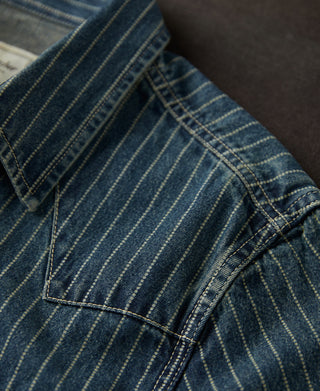 western-style front yoke of Slim Fit Wabash Striped Indigo Western Shirt