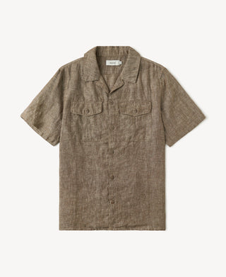 Yarn-dyed Linen Camp-Collar Shirt in Coffee