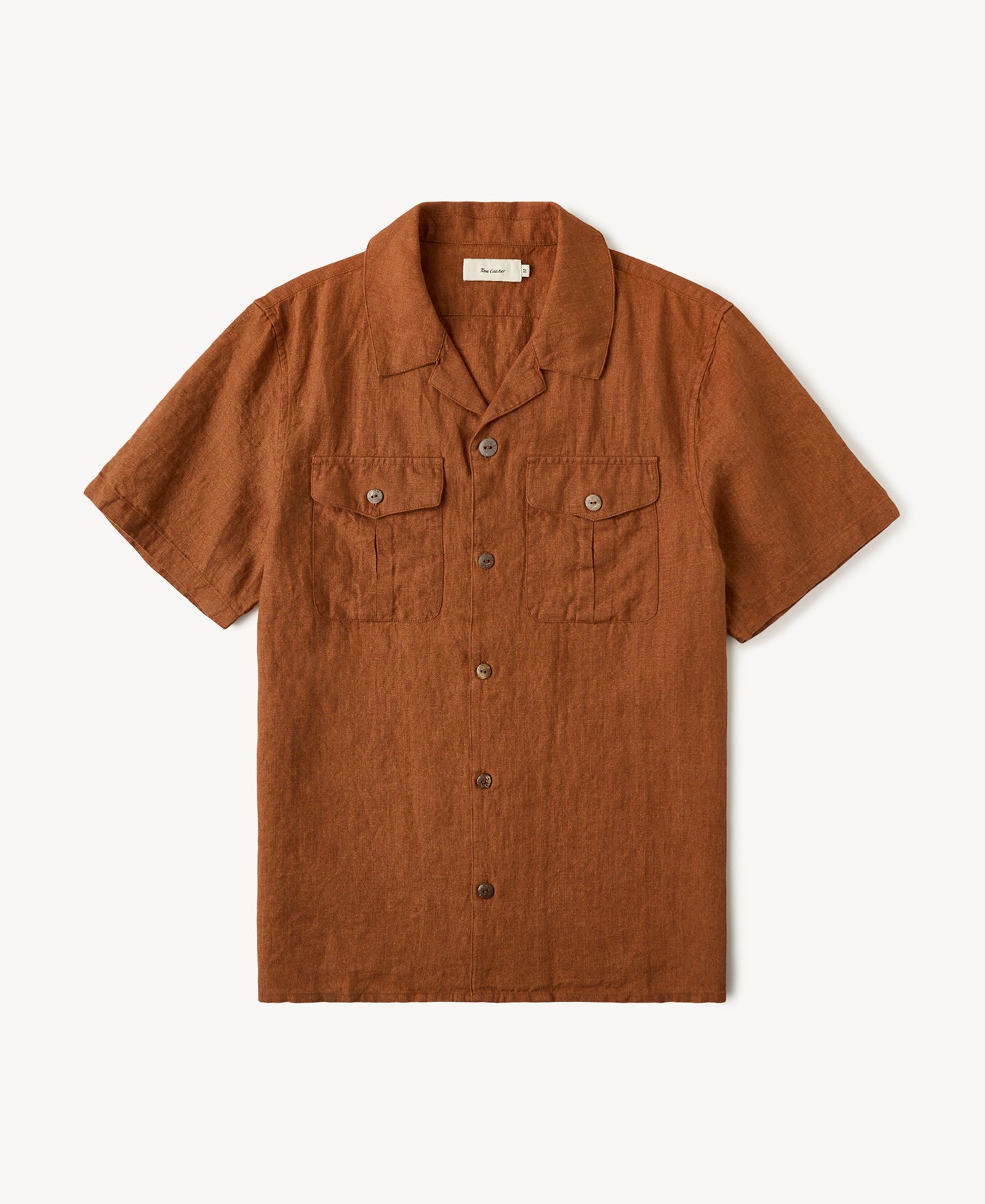 Structured French Linen Relaxed Fit Cuban Camp Shirt - Red
