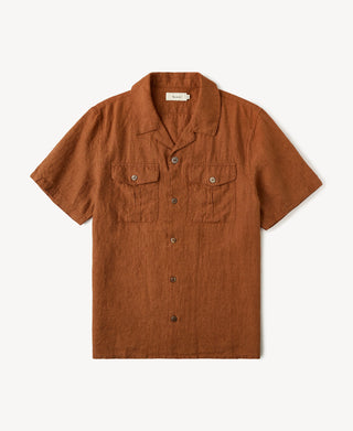 Yarn-dyed Linen Camp-Collar Shirt in Red